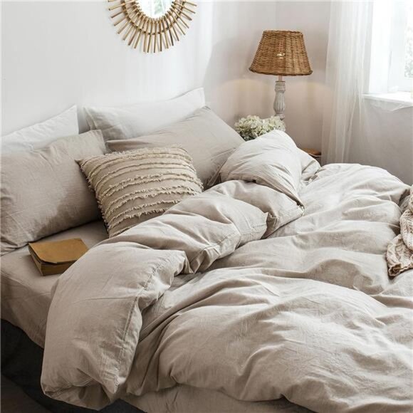 Bedding Duvet Cover Set 100% Washed Cotton Linen Like Textured - Picture 5 of 7